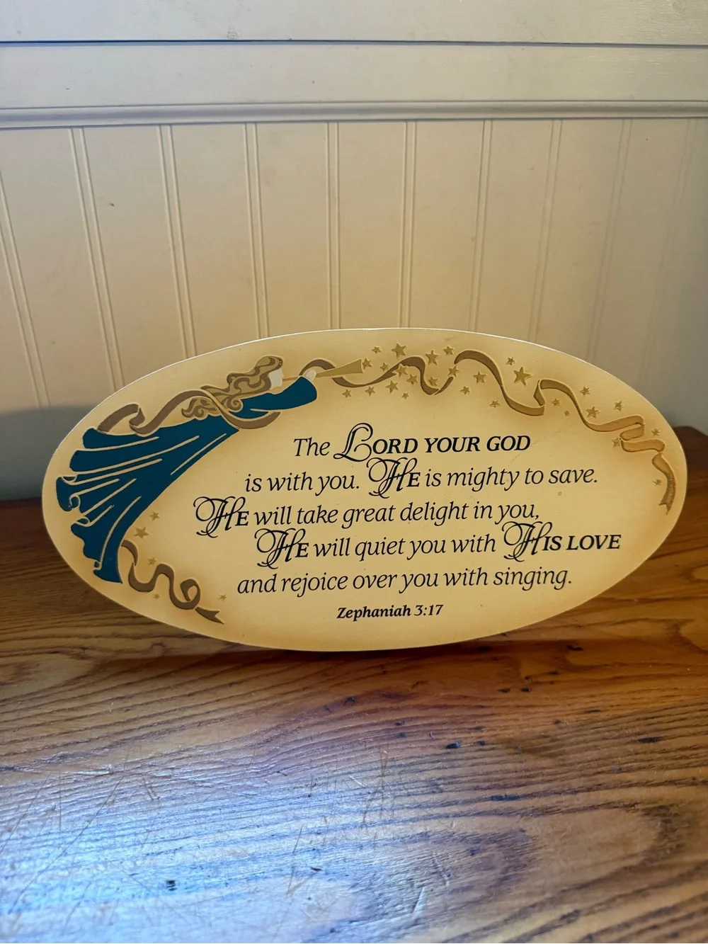 Oval Verse Spiritual Wall Plaque in Cream and Teal